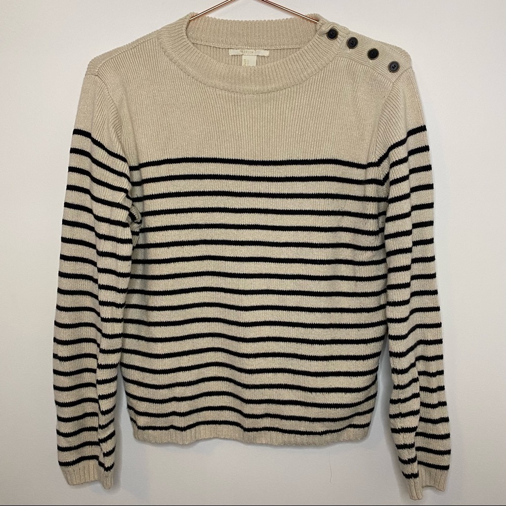 Forever 21 Striped Sweater with Elbow Patches Beige Black size L